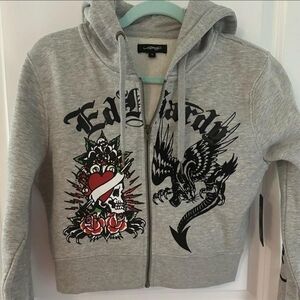 Grey Ed Hardy Tracksuit Pants And Hoodie - Traditional Tattoo Grunge Style